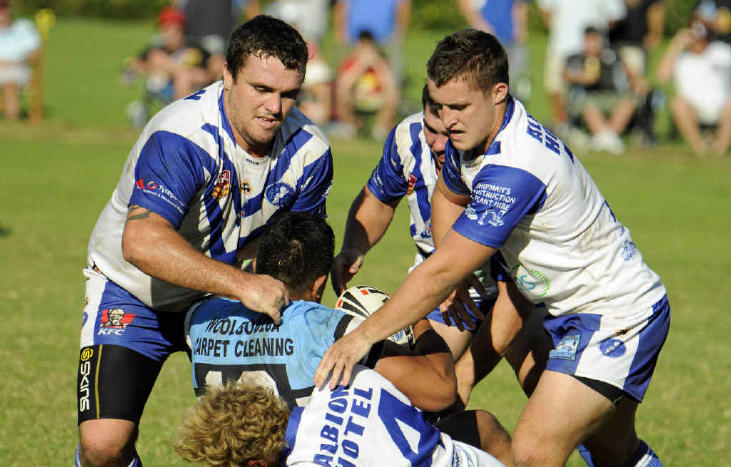 OUT: Ghosts prop Ryan Binge (left) is out of this week’s side with a knee injury. He is pictured with five-eighth Raih Woodley in their match against Woolgoolga. PHOTO: Gary Nichols OUT: Ghosts prop Ryan Binge (left) is out of this week’s side with a knee injury. He is pictured with five-eighth Raih Woodley in their match against Woolgoolga. PHOTO: Gary Nichols